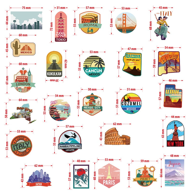 10/30/50PCS Global Travel City Landscape Stickers DIY Toys Stationery Case Skateboard Laptop Guitar Pegatinas Decals Stickers F5