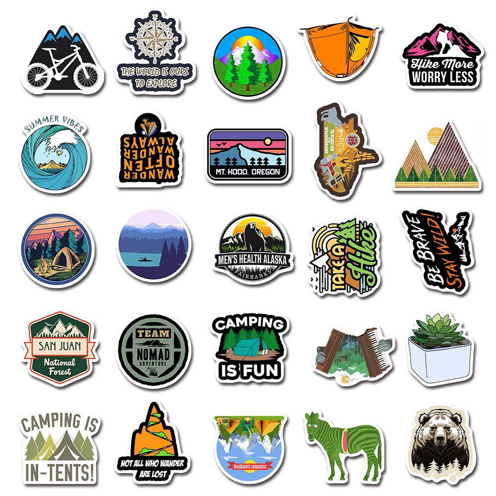 10/30/50/100PCS Outdoor Explore Mountain Climbing Stickers For Laptop Guitar Luggage Graffiti Sticker Decal Kid Classic Toys F5