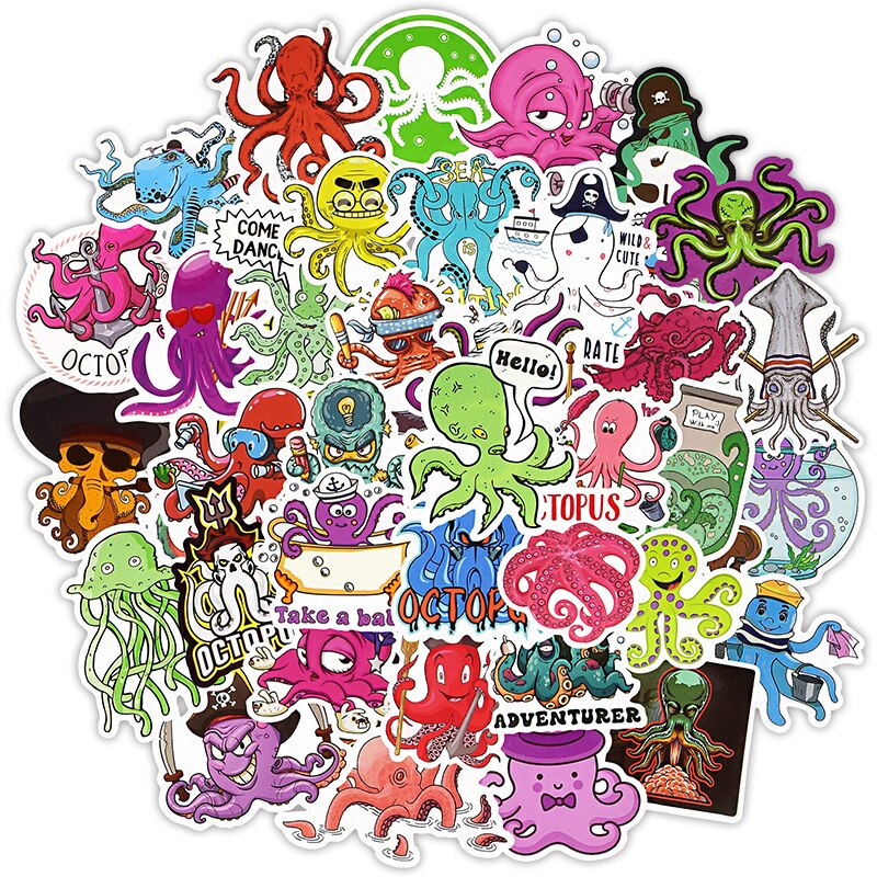 10/30/50PCS Cartoon Octopus Stickers Ocean Animals DIY Laptop Fridge Skateboard Guitar Car Funny Kids Gifts Decals Stickers F5