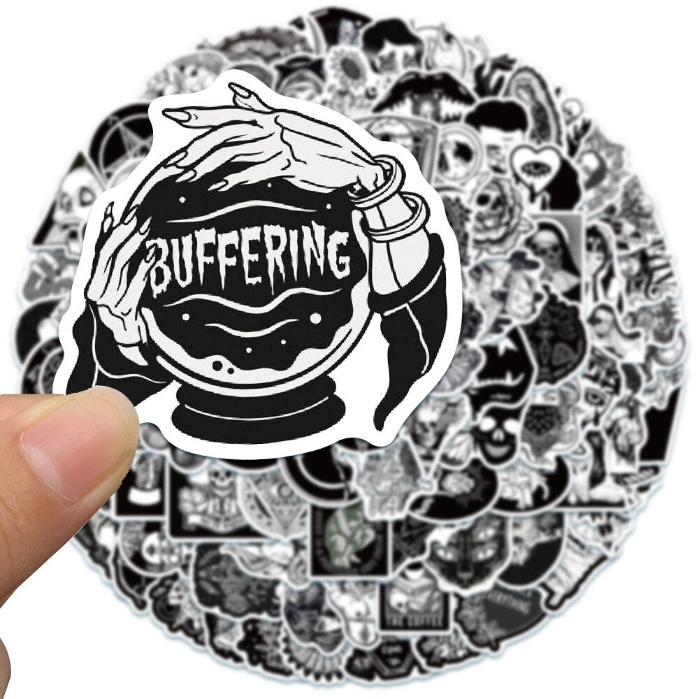 10/30/50/100PCS Black White Gothic Style Horror Thriller Graffiti Stickers For Scooter Laptop Guitar Decoration Decal Sticker F5