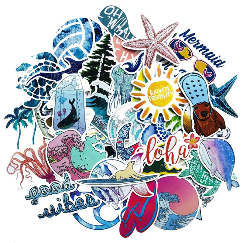 10/30/50pcs Summer Beach Stickers Surfing Sea Turtle VSCO Blue Laptop Fridge Phone Skateboard Suitcase Decal Graffiti Sticker F5