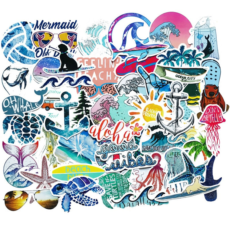 10/30/50pcs Summer Beach Stickers Surfing Sea Turtle VSCO Blue Laptop Fridge Phone Skateboard Suitcase Decal Graffiti Sticker F5