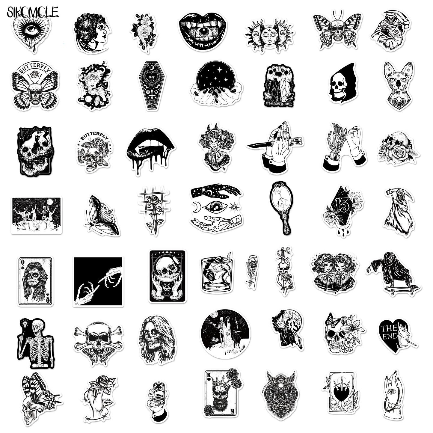 10/30/50/100PCS Cartoon Punk Devil Black And White Horror Gothic Stickers DIY Toys Skateboard Laptop Decals Graffiti Sticker F5