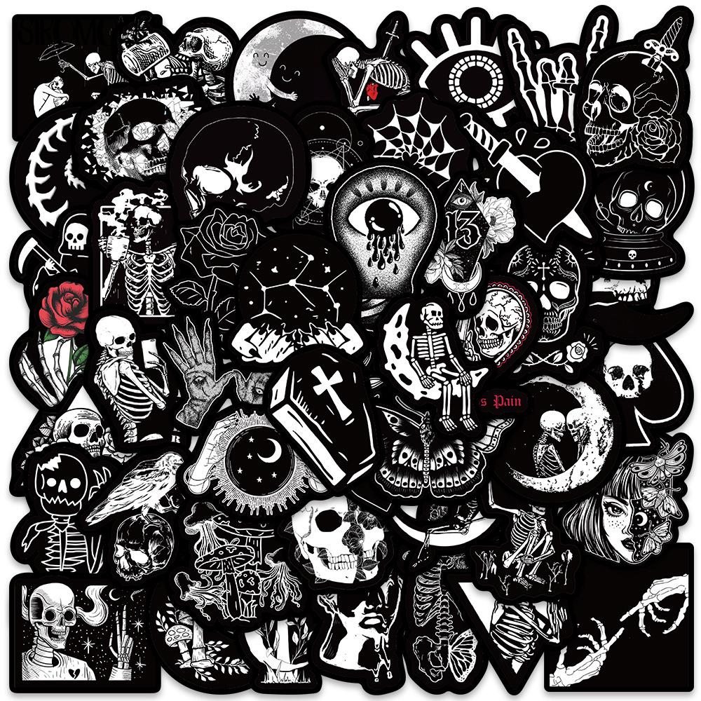 10/30/50PCS Cartoon Black and White Terrifying Skull Halloween Stickers DIY Skateboard Laptop Luggage Bike Cars Sticker Decals