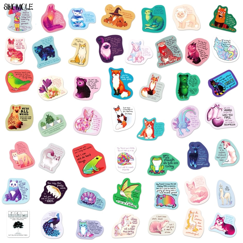 10/30/50PCS Inspirational Healing Copywriting Stickers Cartoon Animals Motivational DIY Toy Skateboard Decal Graffiti Sticker F5