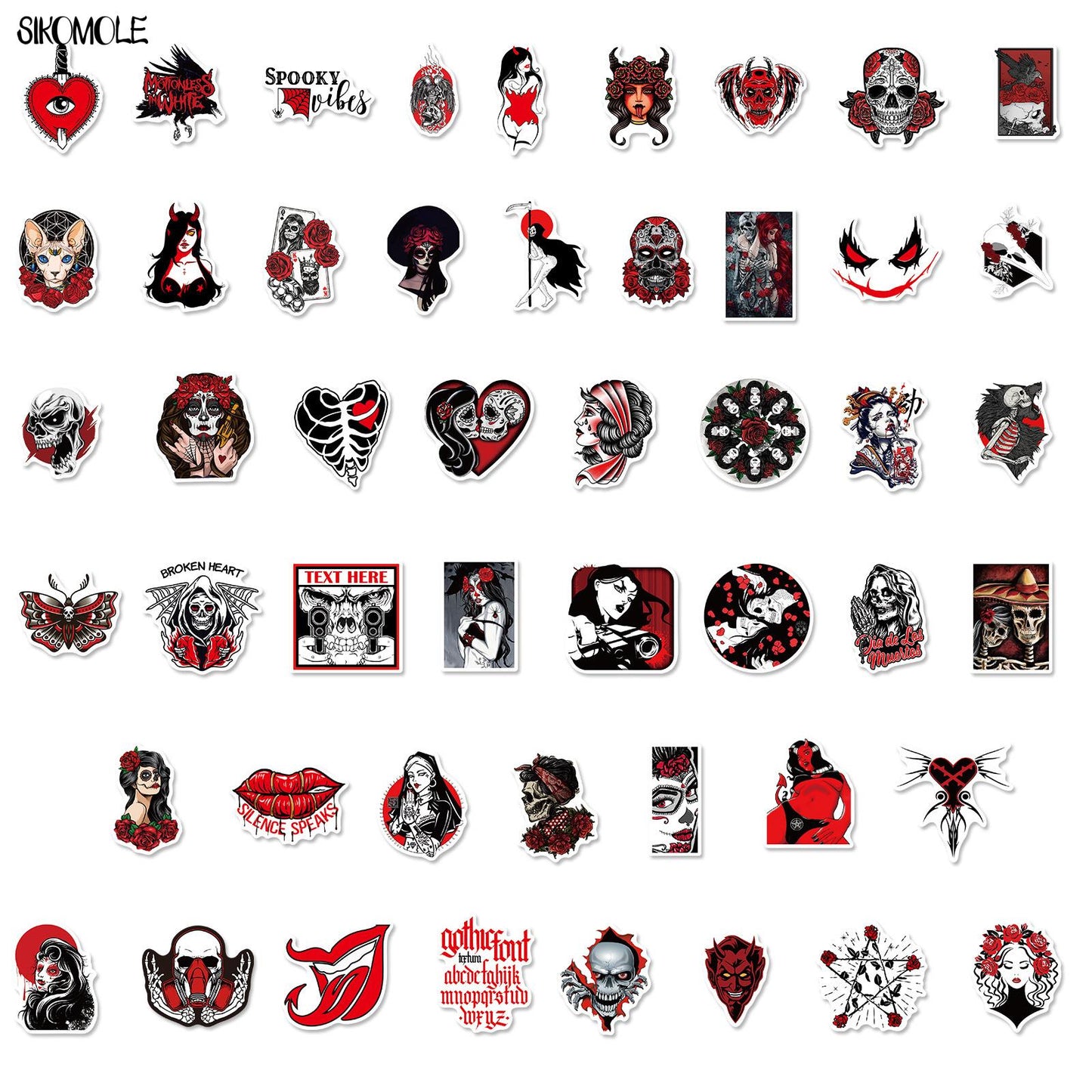 10/30/50pcs Red Black Gothic Horror Sticker Punk Gothic Thriller Laptop Luggage Skateboard DIY Toys Graffiti Stickers Decals F5