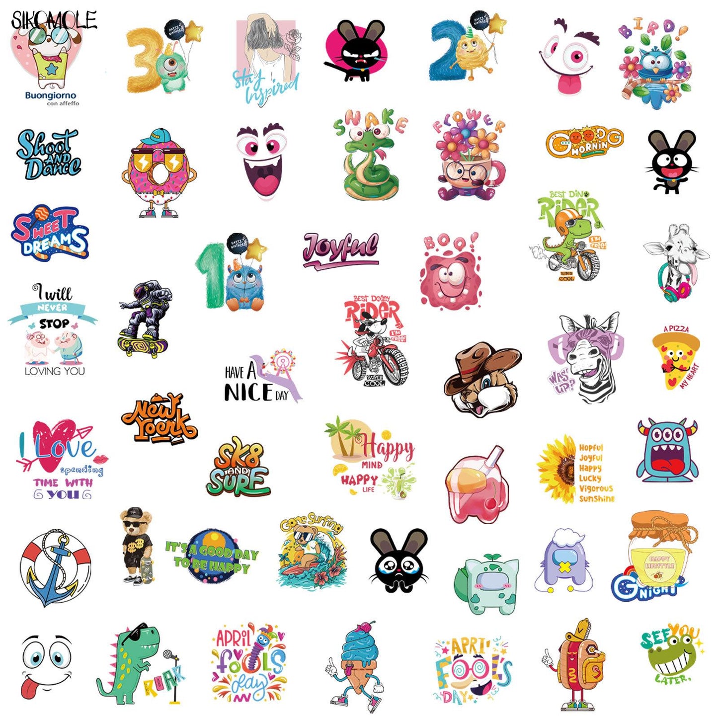 10/30/50PCS Cute Cartoon Children Transparent Stickers INS DIY Toys Decorative Suitcase Luggage Laptop Decal Graffiti Sticker F5