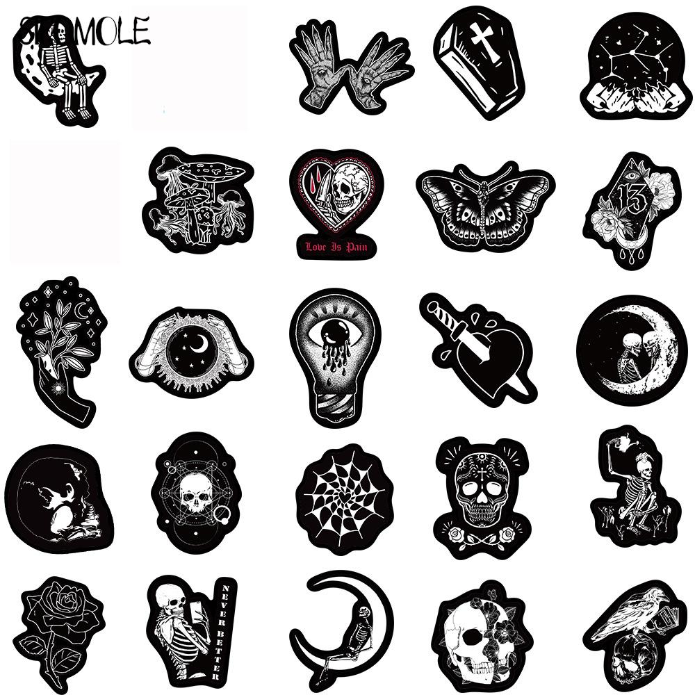 10/30/50PCS Cartoon Black and White Terrifying Skull Halloween Stickers DIY Skateboard Laptop Luggage Bike Cars Sticker Decals