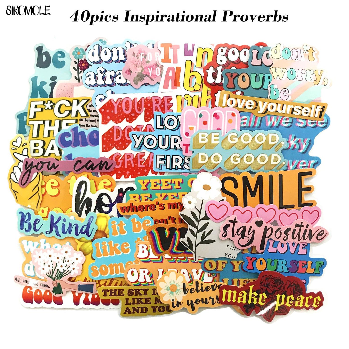 10/40PCS Cartoon Motivational Phrases Stickers Inspirational Life Quotes DIY Laptop Study Scrapbooking Graffiti Decal Sticker F5