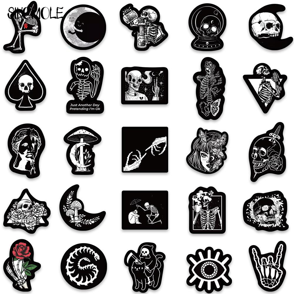 10/30/50PCS Cartoon Black and White Terrifying Skull Halloween Stickers DIY Skateboard Laptop Luggage Bike Cars Sticker Decals