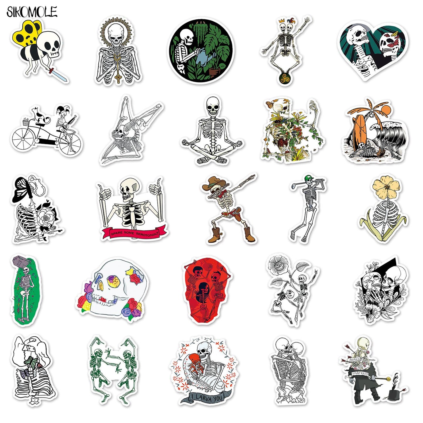 10/30/50PCS Artistic Skeleton Graffiti Stickers Aesthetic Ghost Horror DIY Toys Skateboard Laptop Fridge Diary Decals Sticker F5