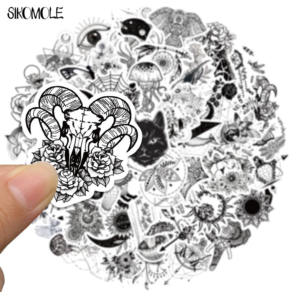 10/30/50pcs Cartoon Black And White Psychedelic Gothic Stickers DIY Kids Toys Luggage Skateboard Suitcase Decal Graffiti Sticker