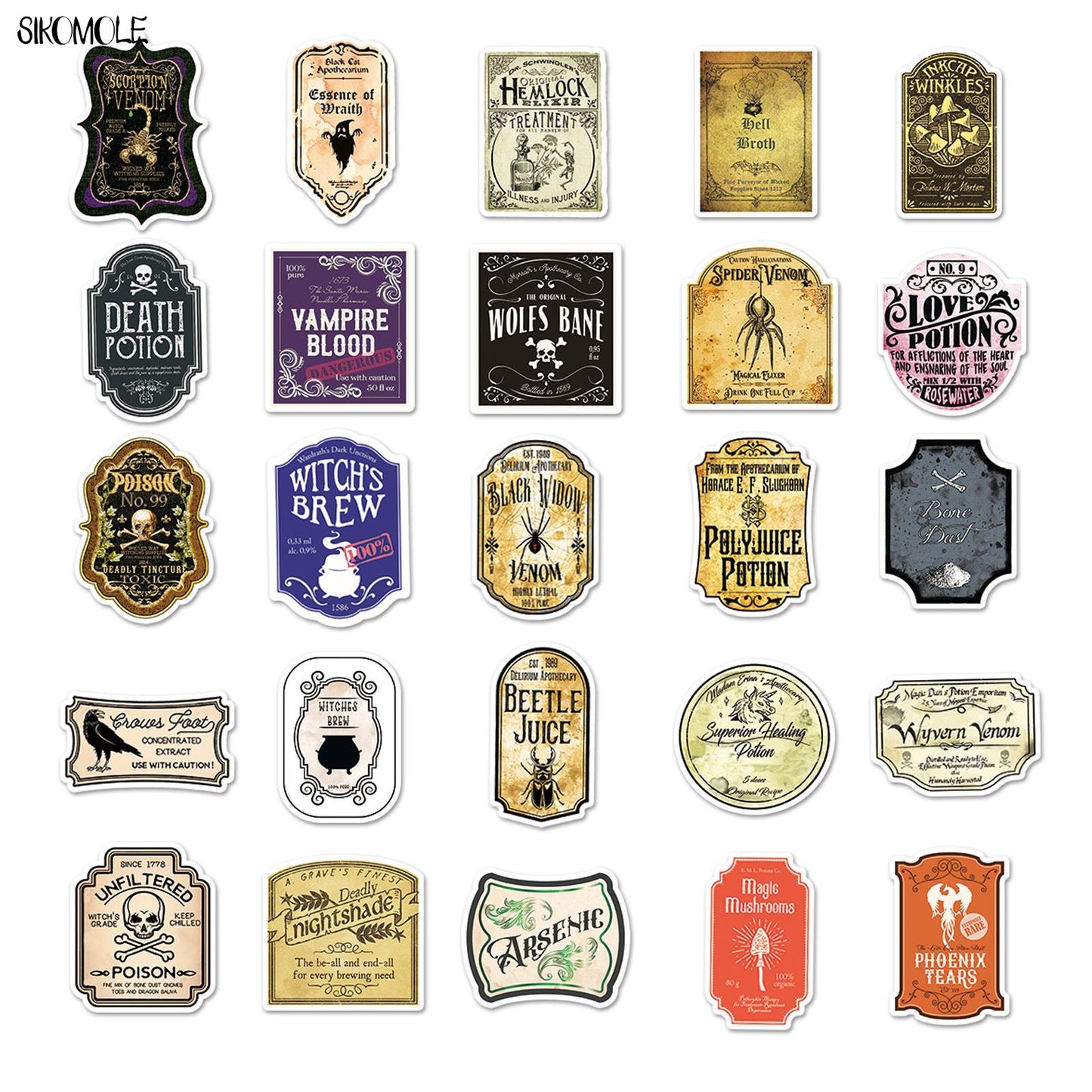 10/30/50pcs Apothecary Label Stickers DIY Kids Gift Toys Laptop Suitcase Skateboard Phone Guitar Decals Graffiti Cartoon Sticker