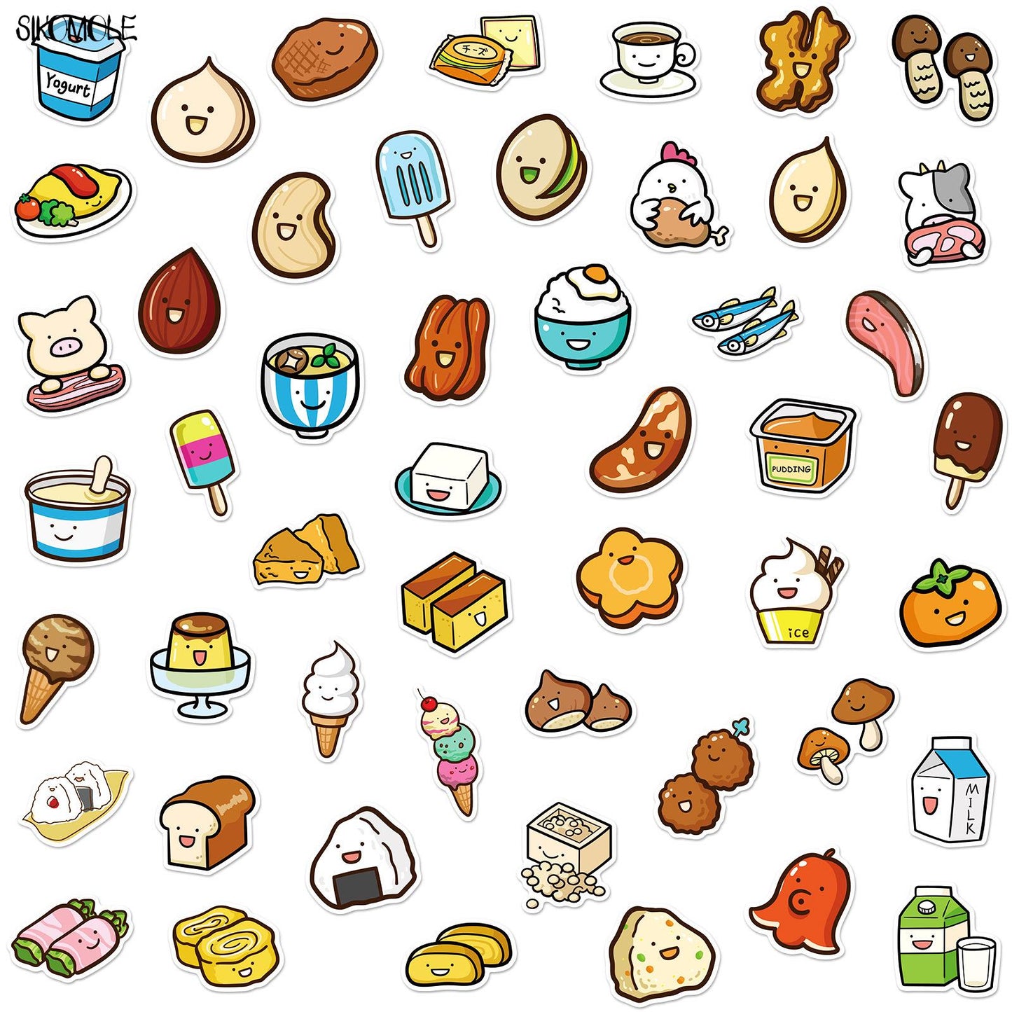 10/30/50PCS Cartoon Fruit And Vegetable Dessert Food Stickers Cute Children's Early Education DIY Toy Laptop Reward Sticker F5