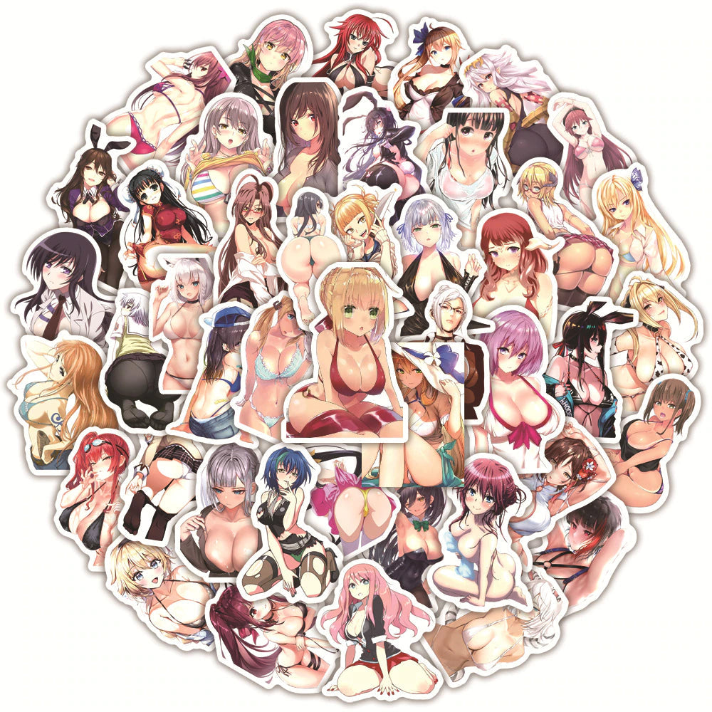 Anime Girls Stickers | 50/100Pcs - Kawai Anime | Anime Waifu Stickers | for Laptop ,Mobile, Luggage ,Car Sticker.