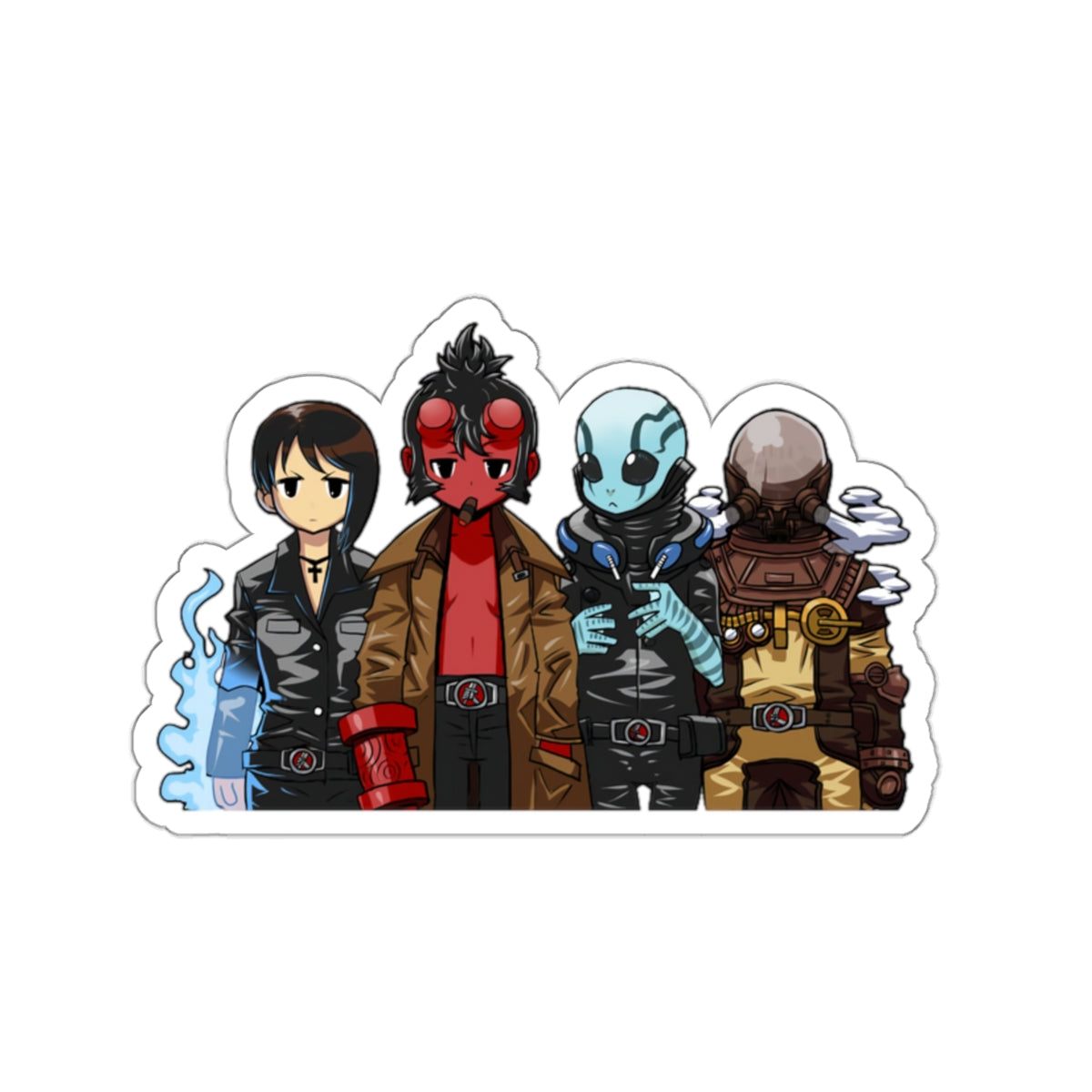 Chibi Kawaii Hellboy Cast Waterproof Sticker - Weatherproof Vinyl Car Decal