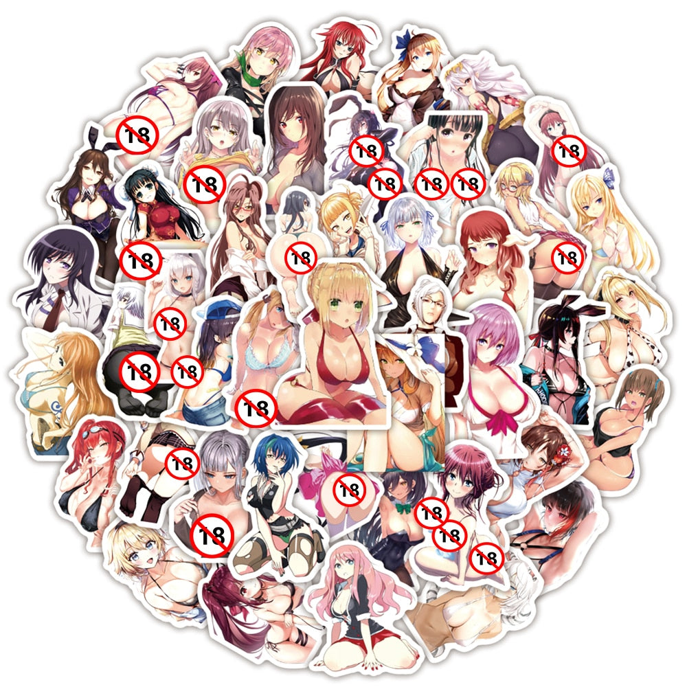 50pcs Hentai Anime Sexy Girls Stickers Waifu Adults Decals DIY Tablet Scrapbooking Luggage Phone PVC Graffiti Sticker Pack