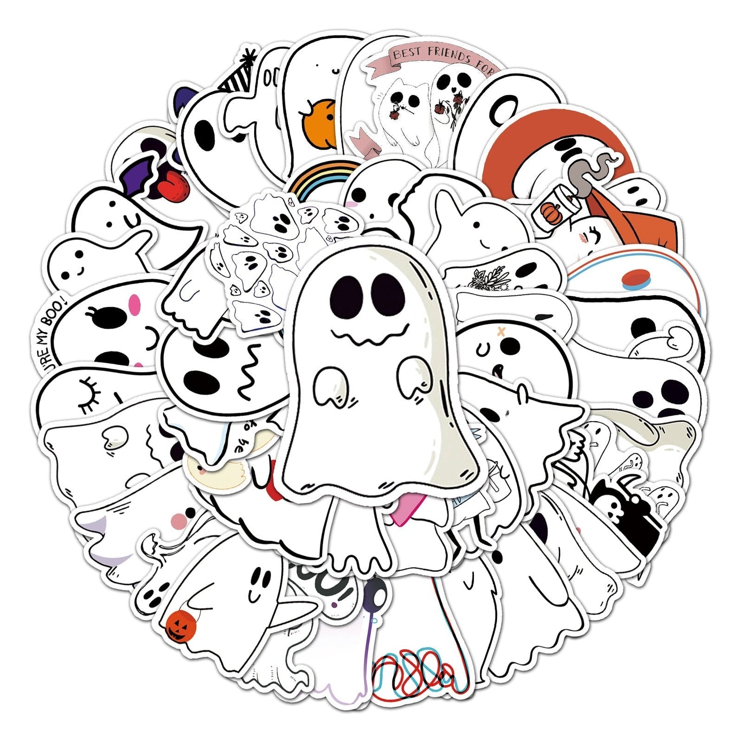 10/30/50PCS Cartoon White Sheet Ghost Stickers Halloween Style Graffiti Decals DIY Window Wall Notebook Phone Suitcase Kids Toys