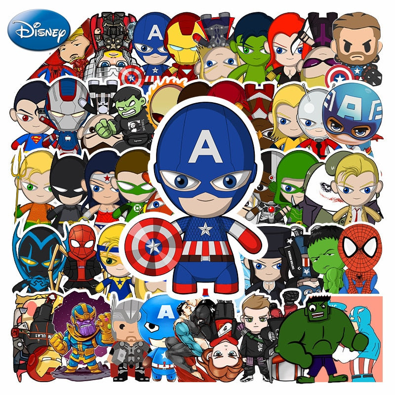 50PCS Marvel Disney Crashed Glass Cartoon Character Funny Stickers Luggage Trolley Case Bike Notebook Cute Waterproof Sticker