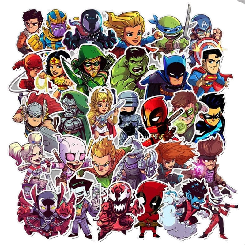 50PCS Marvel Disney Crashed Glass Cartoon Character Funny Stickers Luggage Trolley Case Bike Notebook Cute Waterproof Sticker