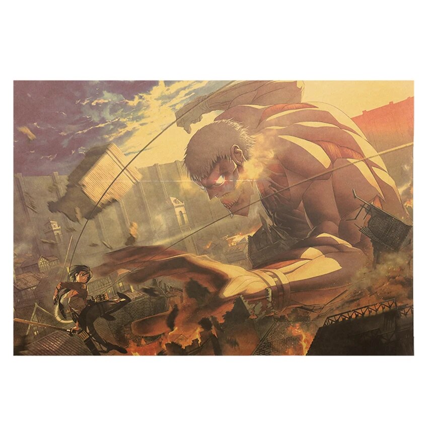 TIE LER Classic Anime Attack On Titan Posters Retro Kraft Paper Poster Bar Room Decor Painting Art Wall Sticker 50.5x35cm