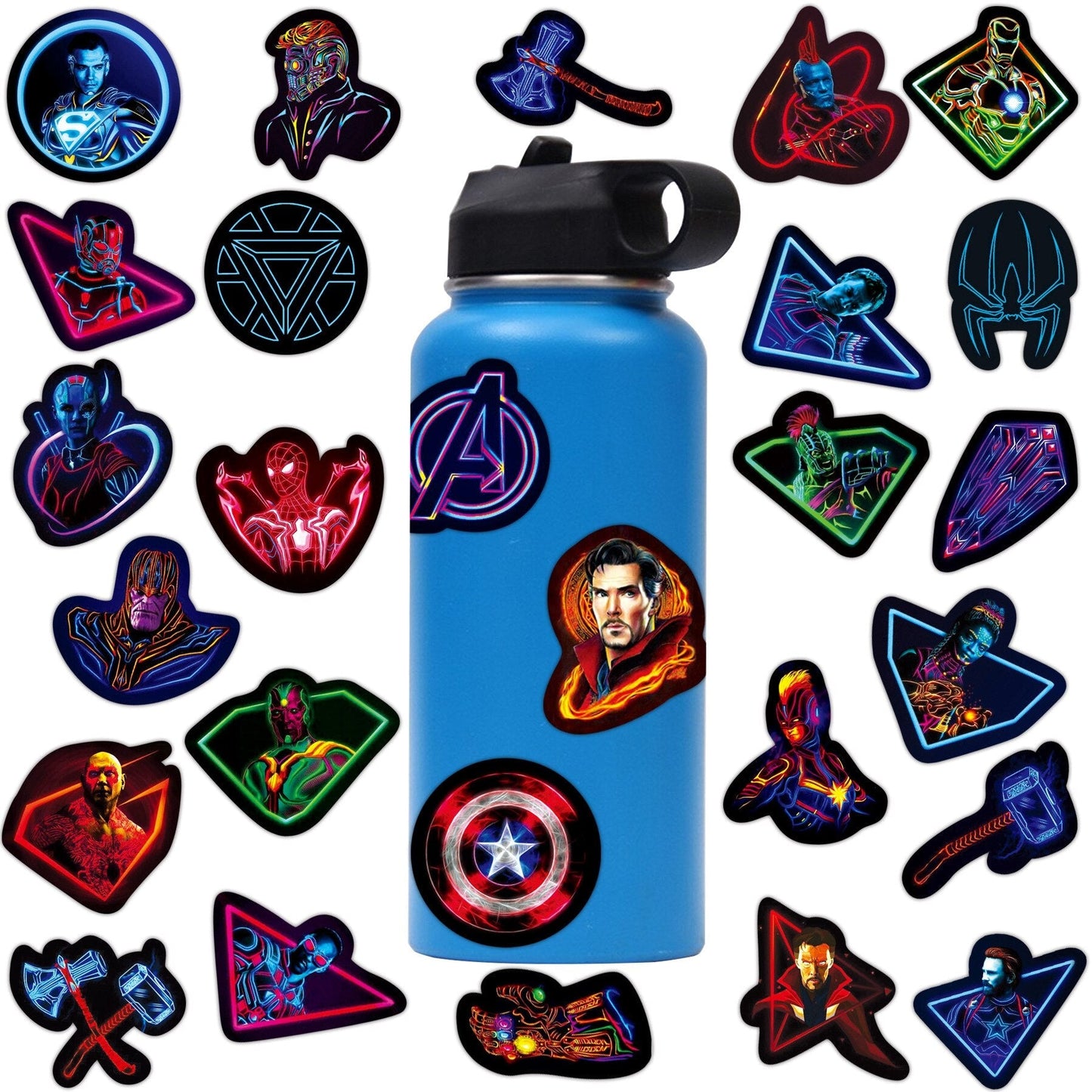 30PCS Disney Marvel Neon Super Hero Stickers Sets For Laptop Fridge Phone Guitar Super Hero Sticker Kids Toys