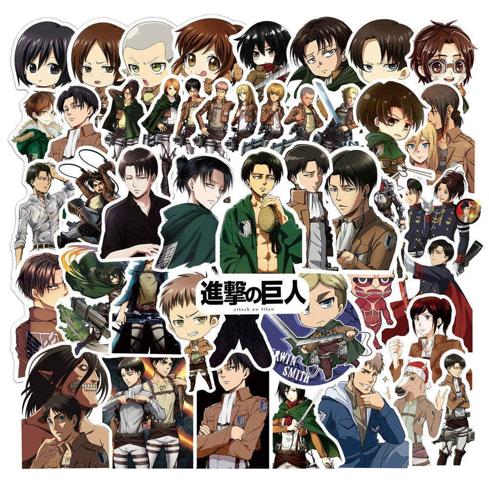 50pcs Attack On Titan Anime Stickers | DIY Laptop Guitar Motorcycle Luggage Skateboard Car Waterproof Graffiti Stickers