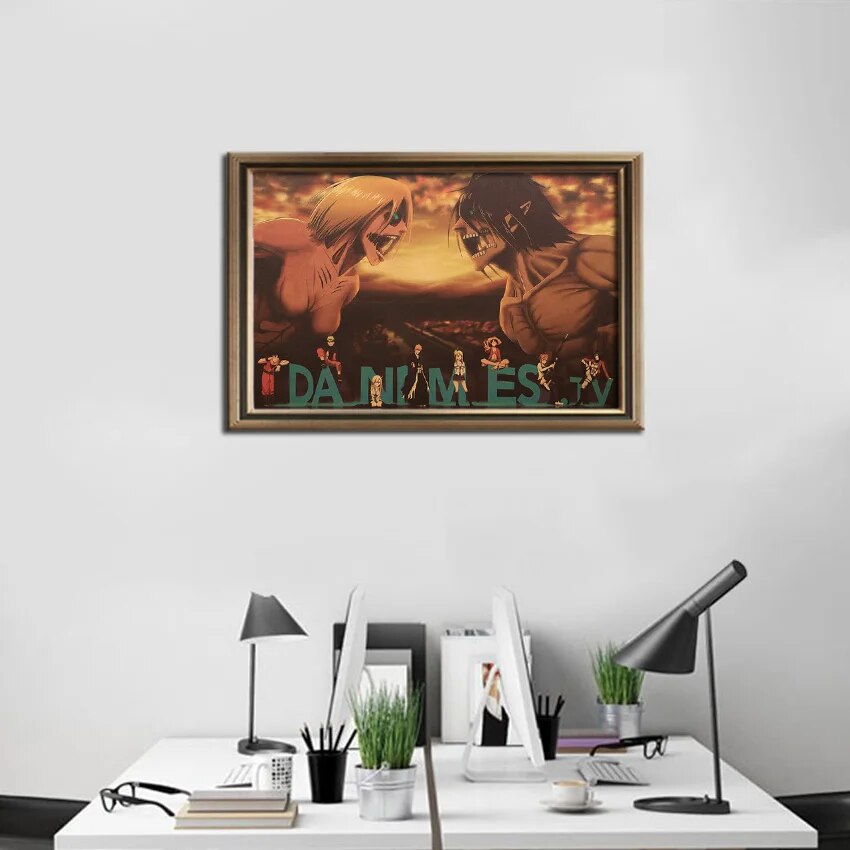 TIE LER Attack On Titan Posters Japanese Anime Kraft Paper Prints Clear Image Room Bar Home Art Wall Sticker 50.5X35Cm