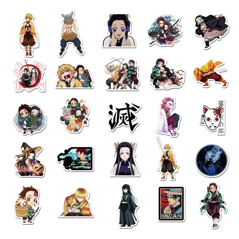 10/30/50Pcs/lot Anime Demon Slayer Kimetsu No Yaiba Stickers Waterproof PVC Luggage Motorcycle Skateboard Guitar Kid Toy Sticker