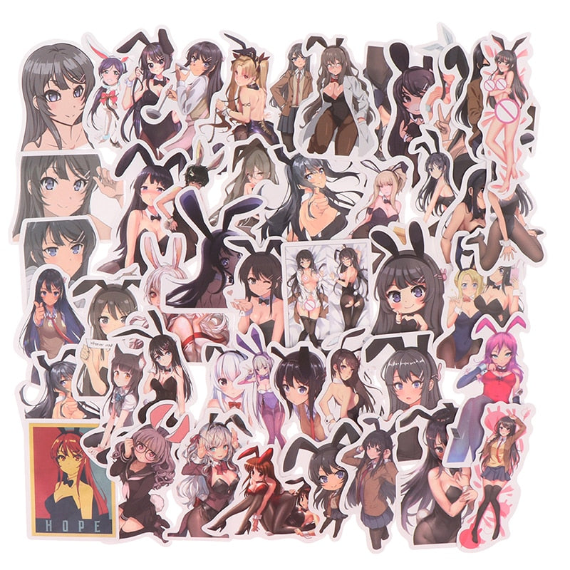 50Pcs bunny girl Anime Stickers |  Waterproof anime stickers for Laptop, Skateboard, Luggage Decals