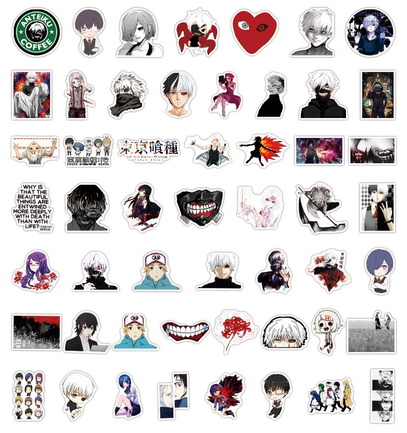 10/50/100pcs/pack Japanese Anime Tokyo Ghoul Stickers for Refrigerator Cars Helmet Gift Box Bicycle Guitar Notebook Skate Trunk