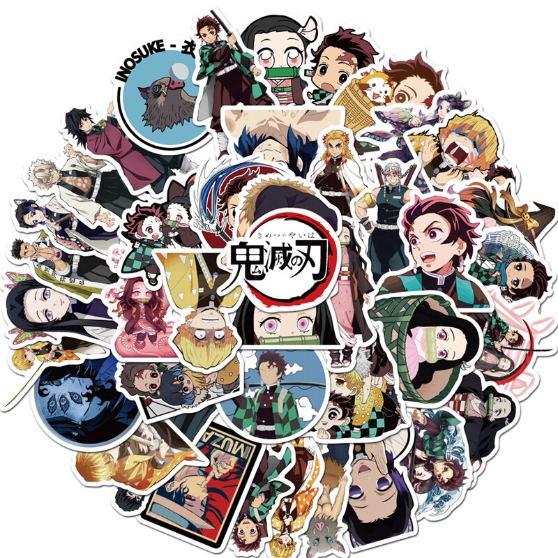 10/30/50Pcs/lot Anime Demon Slayer Kimetsu No Yaiba Stickers Waterproof PVC Luggage Motorcycle Skateboard Guitar Kid Toy Sticker