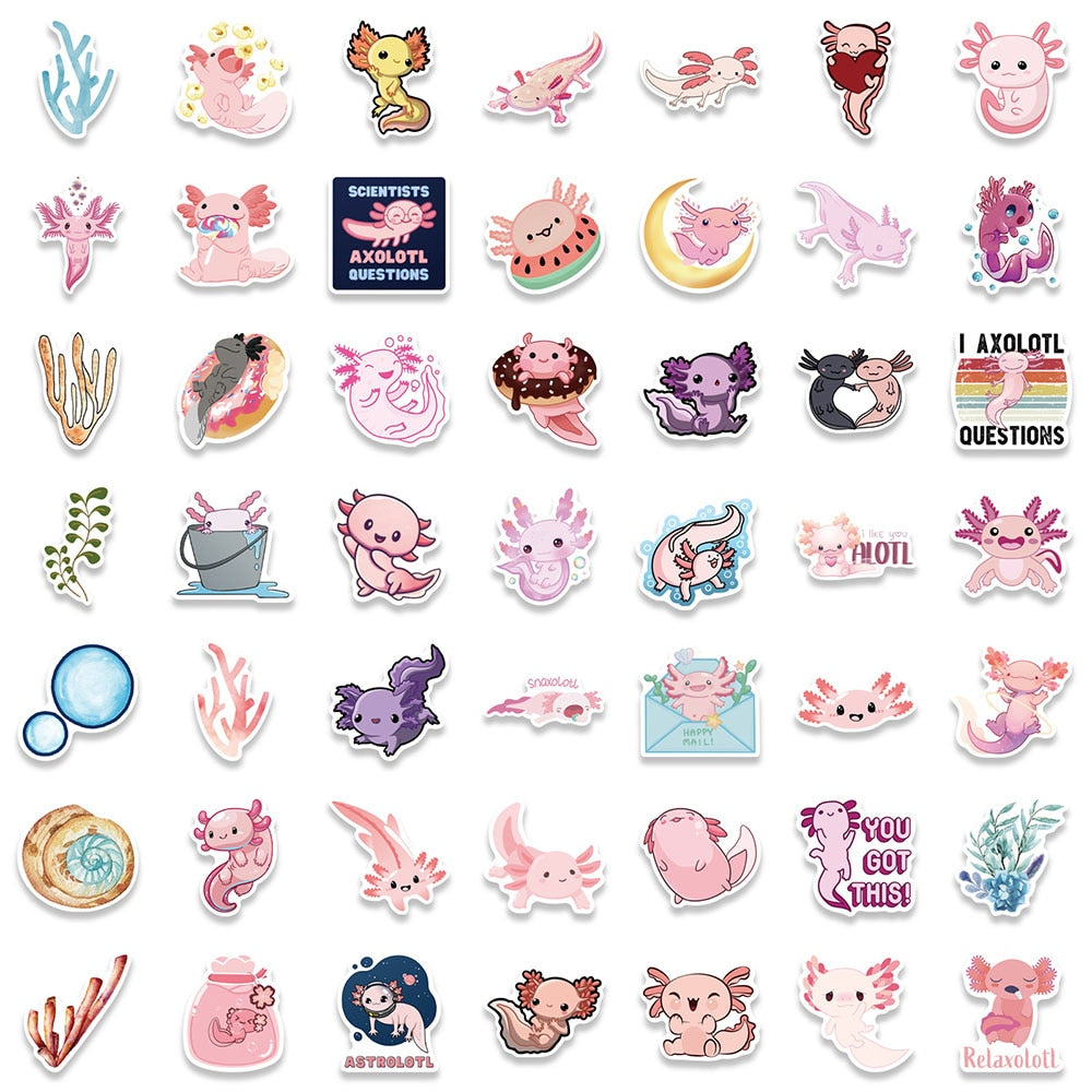 50/100pcs Cute Animal Axolotl Graffiti Stickers | Animal Cartoon Decals  Toy DIY