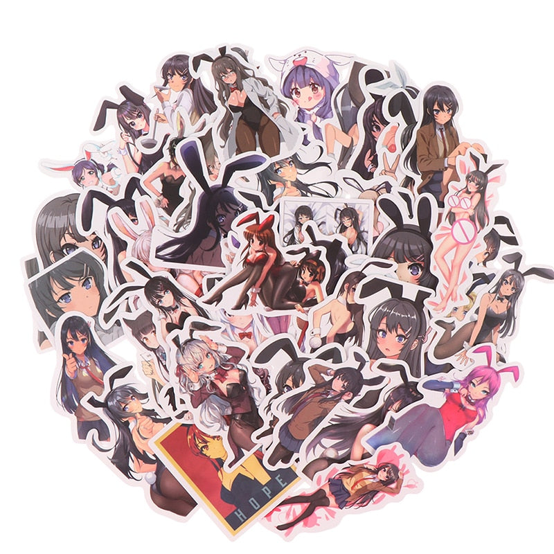 50Pcs bunny girl Anime Stickers |  Waterproof anime stickers for Laptop, Skateboard, Luggage Decals