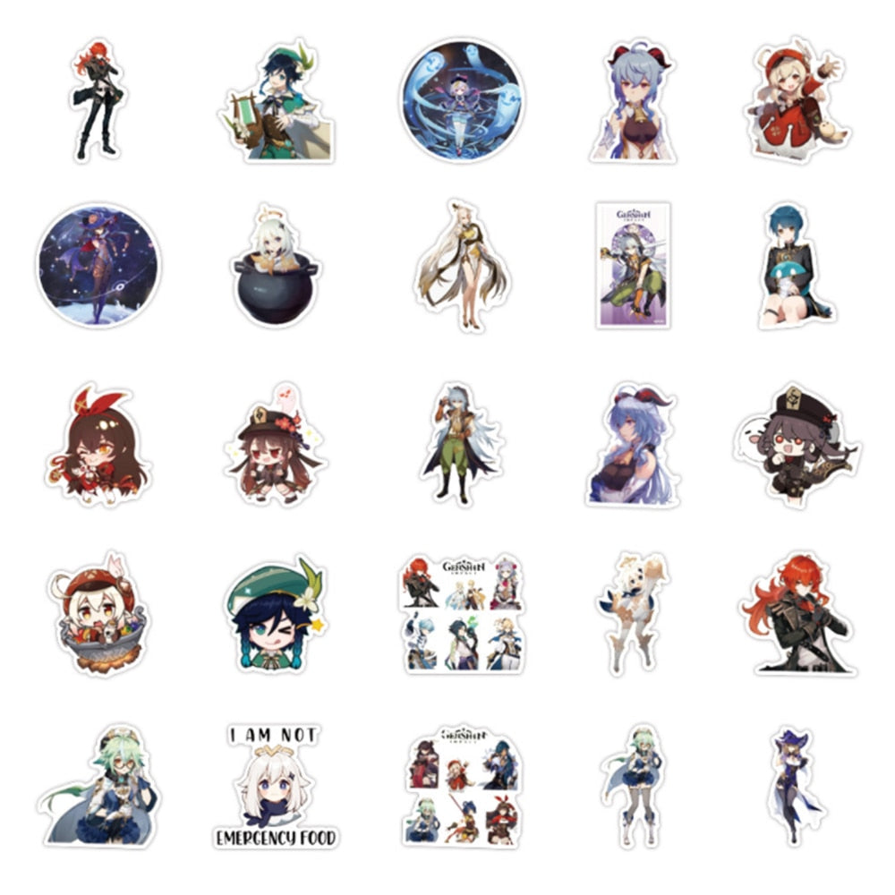 50/100pcs Genshin Impact stickers | 4-8 cm Genshin stickers |  Open World Anime Game Stickers | Waterproof DIY Laptop , Motorcycle, Skateboard, Car Sticker.