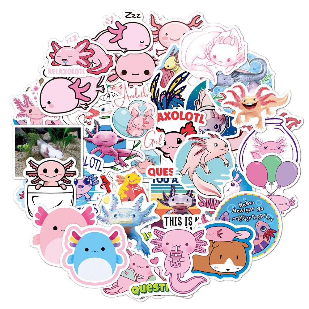 50/100pcs Cute Animal Axolotl Graffiti Stickers |Cute Axolotl stickers | Cartoon Decals Water Bottle Laptop Fridge stickers