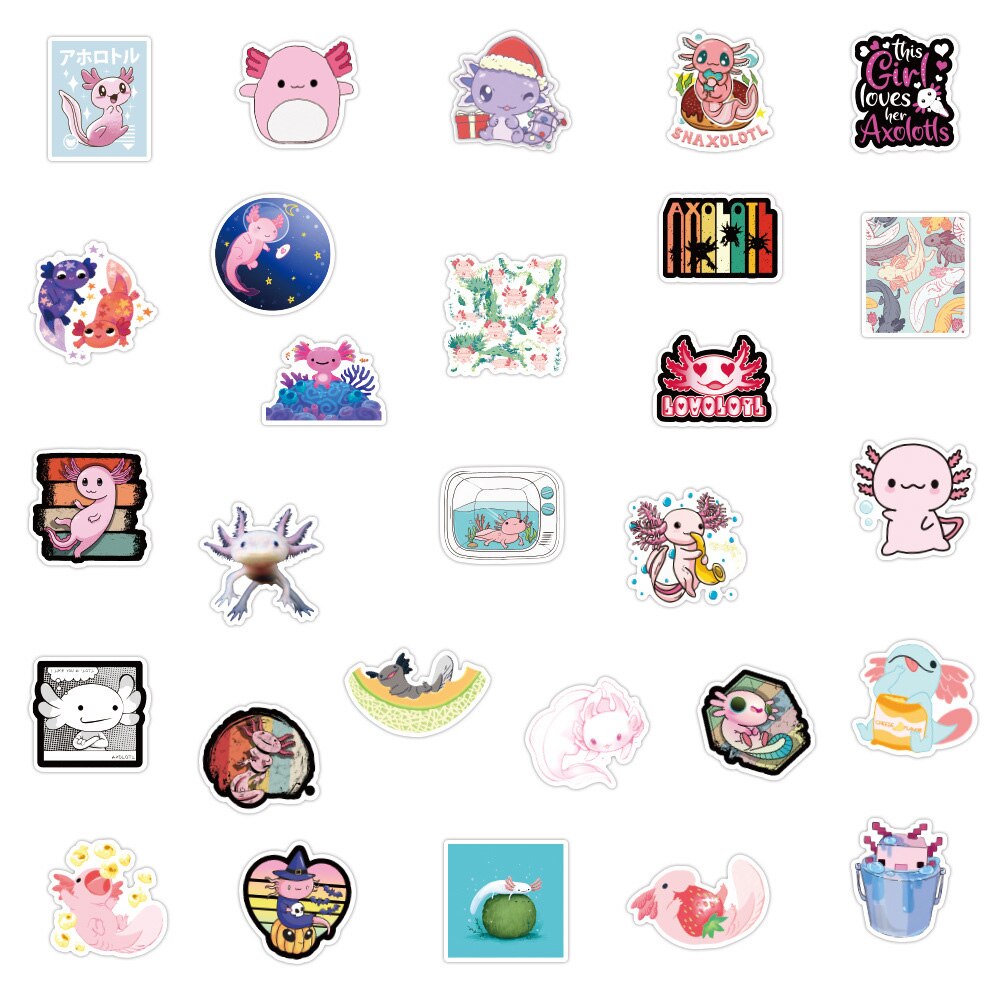 10/30/50PC New Cute Anime Axolotl Stickers DIY Fridge Laptop Luggage Skateboard Graffiti Decals Sticker Decal Sticker