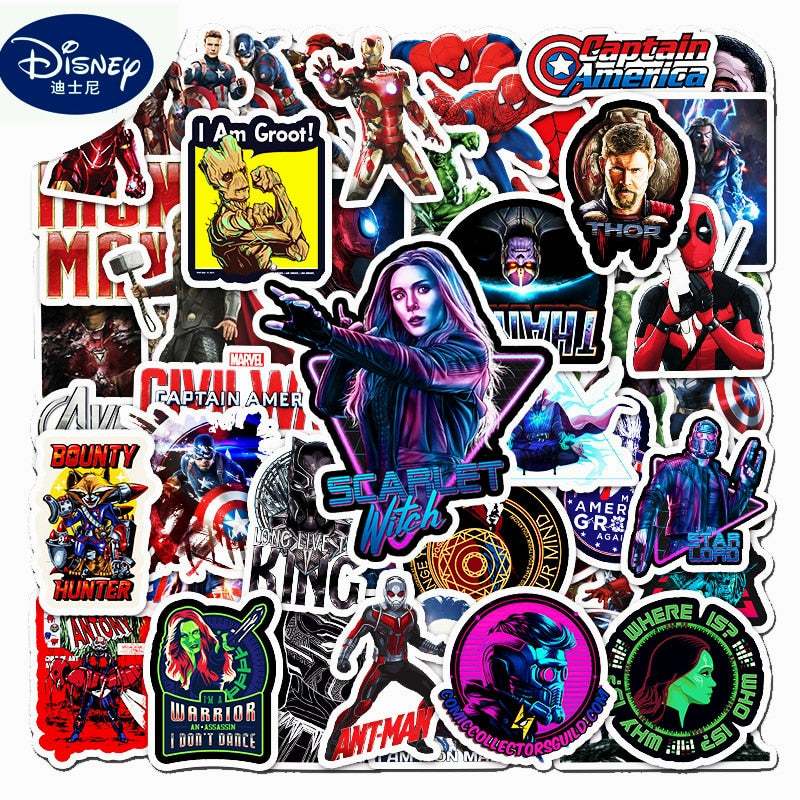 50PCS Marvel Disney Crashed Glass Cartoon Character Funny Stickers Luggage Trolley Case Bike Notebook Cute Waterproof Sticker