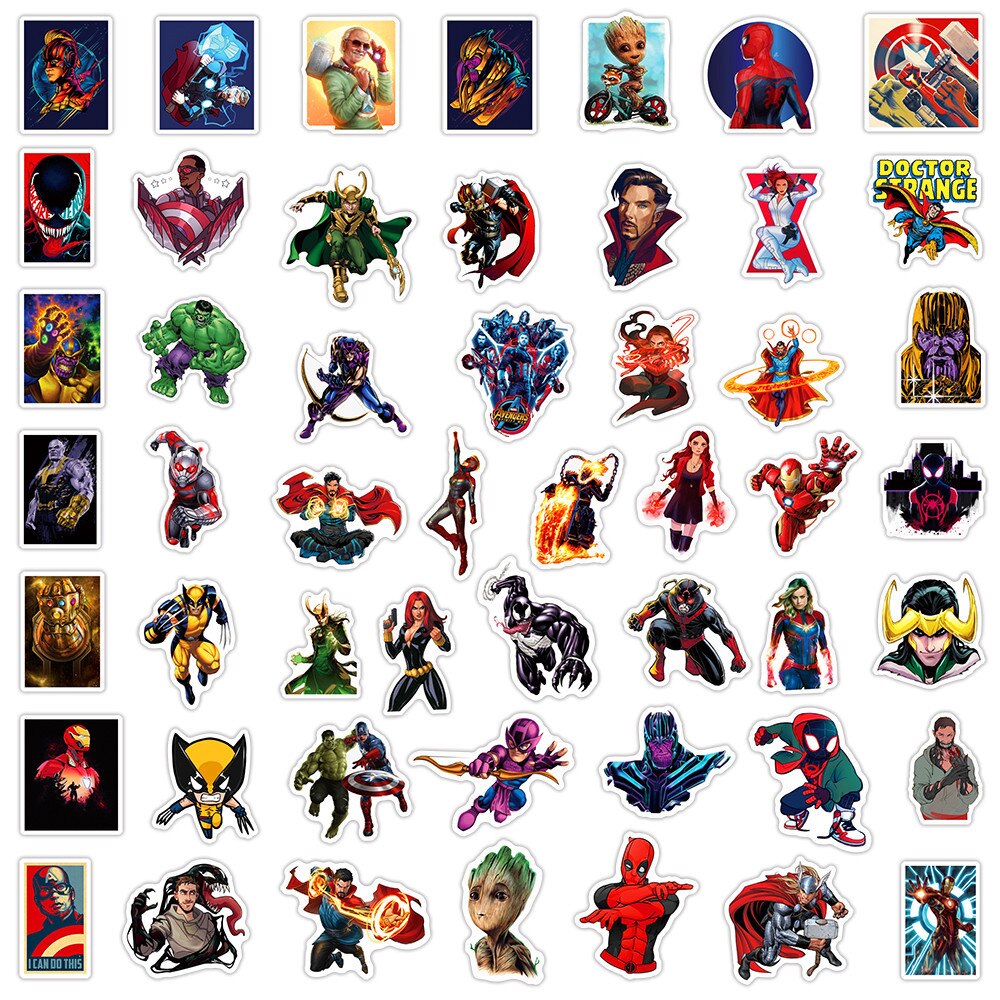 10/30/50pcs Anime Disney Marvel Stickers Cool The Avengers Waterproof Sticker Luggage Skateboard Guitar Laptop Stikers Kid Toy