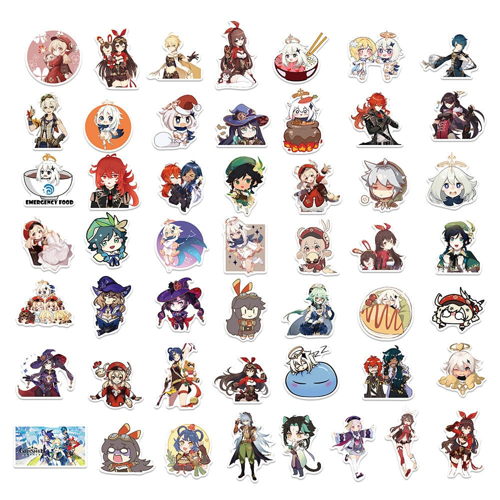 50/100pcs Genshin Impact stickers | 4-8 cm Genshin stickers |  Open World Anime Game Stickers | Waterproof DIY Laptop ,Motorcycle, Skateboard, Car Sticker.