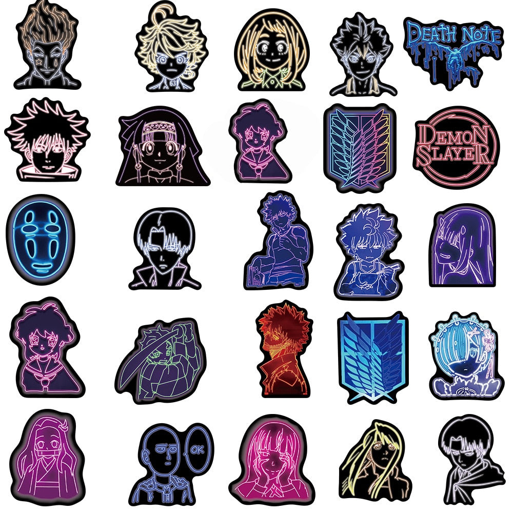 50PCS Anime Neon Light Sticker | Glow in dark Anime Stickers | Demon Slayer Attack on Titan Sticker Aesthetic Graffiti Sticker