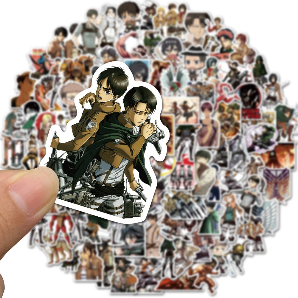 50/100pcs Attack on Titan Stickers | Anime Stickers Gifts for Laptop Suitcas Bicycle Car PVC Sticker