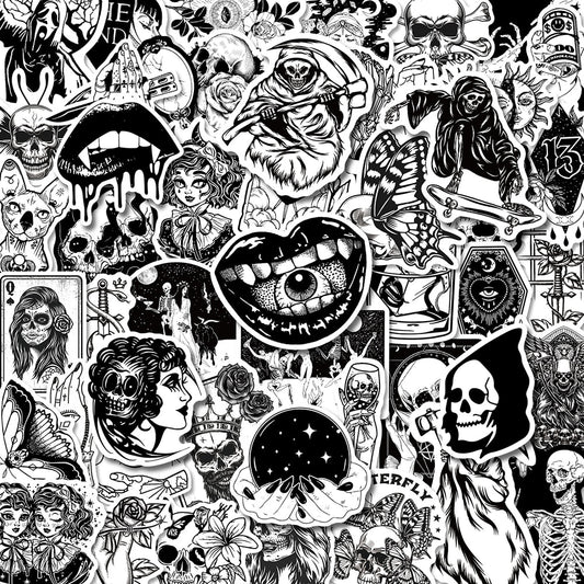 10/30/50PCS Gothic Horror Stickers Black And White Gothic Witch Magic DIY Suitcase Scrapbook Laptop Graffiti Decal Sticker F5