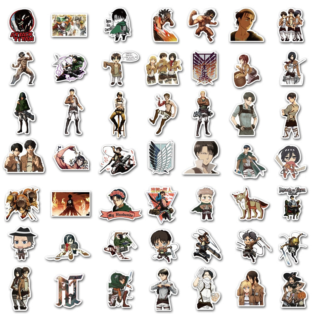 50/100pcs Attack on Titan Stickers | Anime Stickers Gifts for Laptop Suitcas Bicycle Car PVC Sticker