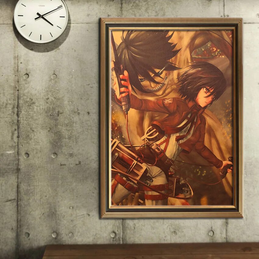 TIE LER Home Room Art Print Wall Stickers Vintage Japanese Posters Anime Attack on Titan Retro Kraft Paper Poster