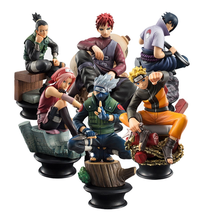 6pcs/set Anime Naruto Chess Version Kakashi Shikamaru Sasuke Manga Figurine Statue PVC Action Figure Collectible Model Doll Toys