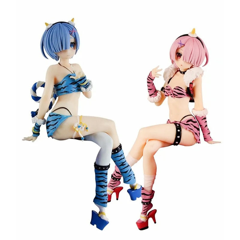 16CM Rem Ram Figure Anime RE: Zero-Starting Life in Another World Sexy Leopard Print Clothes Model Dolls Toy Girls Gift Collect