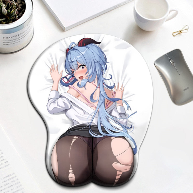 Genshin Impact Ganyu Ass Boobs Kawaii Anime Sexy Mouse Pad with Wrist 3D Big Oppai Silicone Gel Desk Mat Mousepad