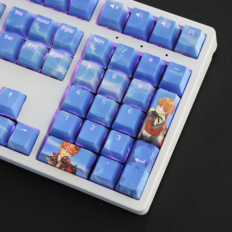 108 Keys/set PBT 5 Sides Dye Subbed Keycaps Cartoon Anime Gaming Key Caps Backlit Keycap For Genshin Impact Tartaglia