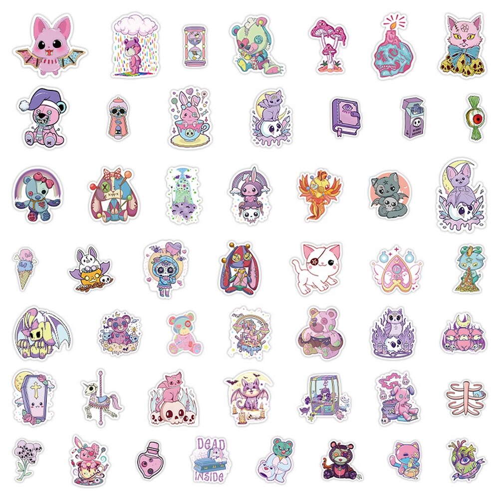 50/100pcs Horror Cartoon Gothic Animal Stickers Laptop Phone Case Guitar Notebook Cute Halloween Sticker for Kids Gift Toy